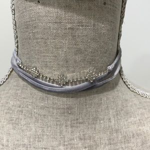 Silver velour necklace with crystal emphasis